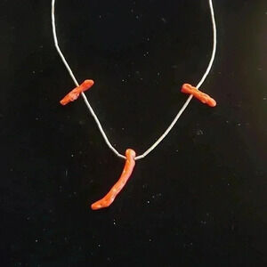 14" Liquid silver bead necklace with branch Coral necklace.
